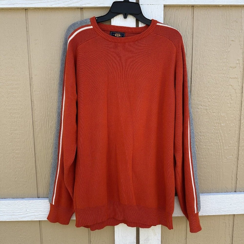 Vintage Y2K Route 66 Orange Gray Stripe Cotton Crewneck Sweater Size Large